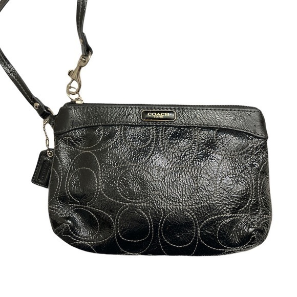 Coach black patent leather stitched signature c black wristlet - Picture 1 of 6